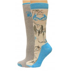 RealTree Ladies Snow Camo Wool Blend Socks, 2 Pair, Medium (W 6-9), Blue Camo