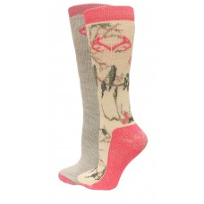 RealTree Ladies Snow Camo Wool Blend Socks, 2 Pair, Medium (W 6-9), Fuchsia Camo