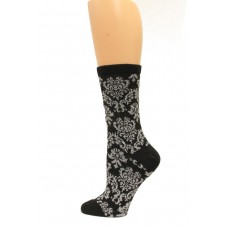 Wise Blend Damask Crew Socks, 1 Pair, Black, Medium, Shoe Size W 6-9