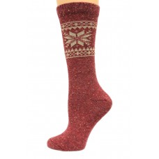 Wise Blend Snowflake Crew Heavyweight Socks, 1 Pair, Red, Medium, Shoe Size W 6-9