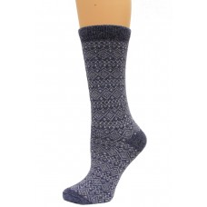 Wise Blend Sweater Fairisle Crew Socks, 1 Pair, Denim, Medium, Shoe Size W 6-9