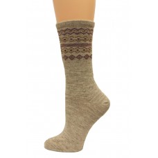 Wise Blend Fairisle Top Crew Socks, 1 Pair, Stone, Medium, Shoe Size W 6-9