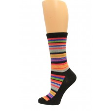 Wise Blend Large Stripe Crew Socks, 1 Pair, Black, Medium, Shoe Size W 6-9