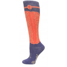 Wrangler Ladies Wild West Boot Socks 1 Pair, Blue, W 7.5-9.5